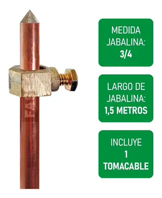Jabalina de puesta a tierra acero cobreado 3/4" x 1.50 metros IRAM 2309
